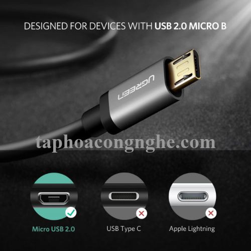 Ugreen 40347 0.5M màu Đen Cáp sạc truyền dữ liệu USB 2.0 sang 2 đầu MICRO USB cao cấp US196 30040347